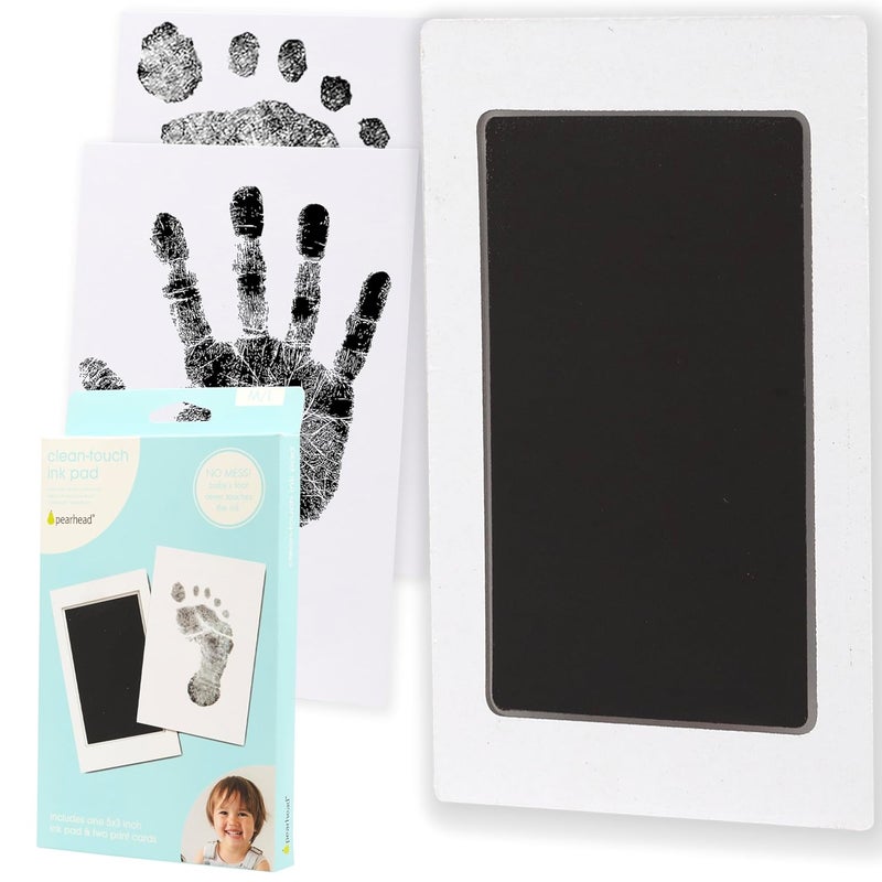 Pear Head Clean-Touch Baby Ink Pad, No Mess Clean-Touch Ink Pad with Imprint Cards, Safe for Skin, Perfect DIY Handprint and Footprint Keepsake for Family - Black, Medium/Large - Image 1